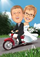 Hochzeitspaar auf zwei Rädern