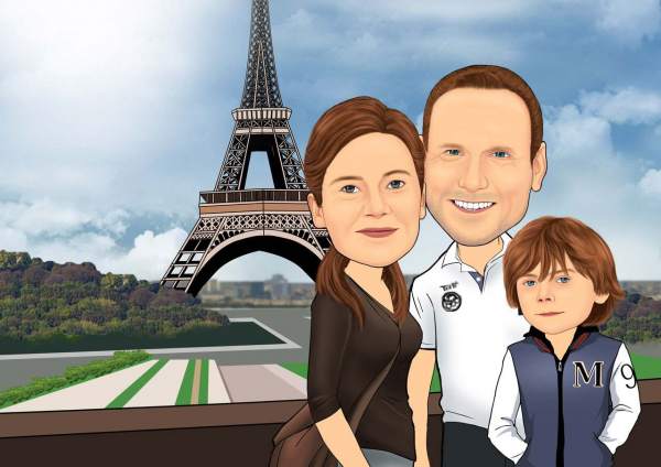 Familienfoto vor dem Pariser Eifelturm